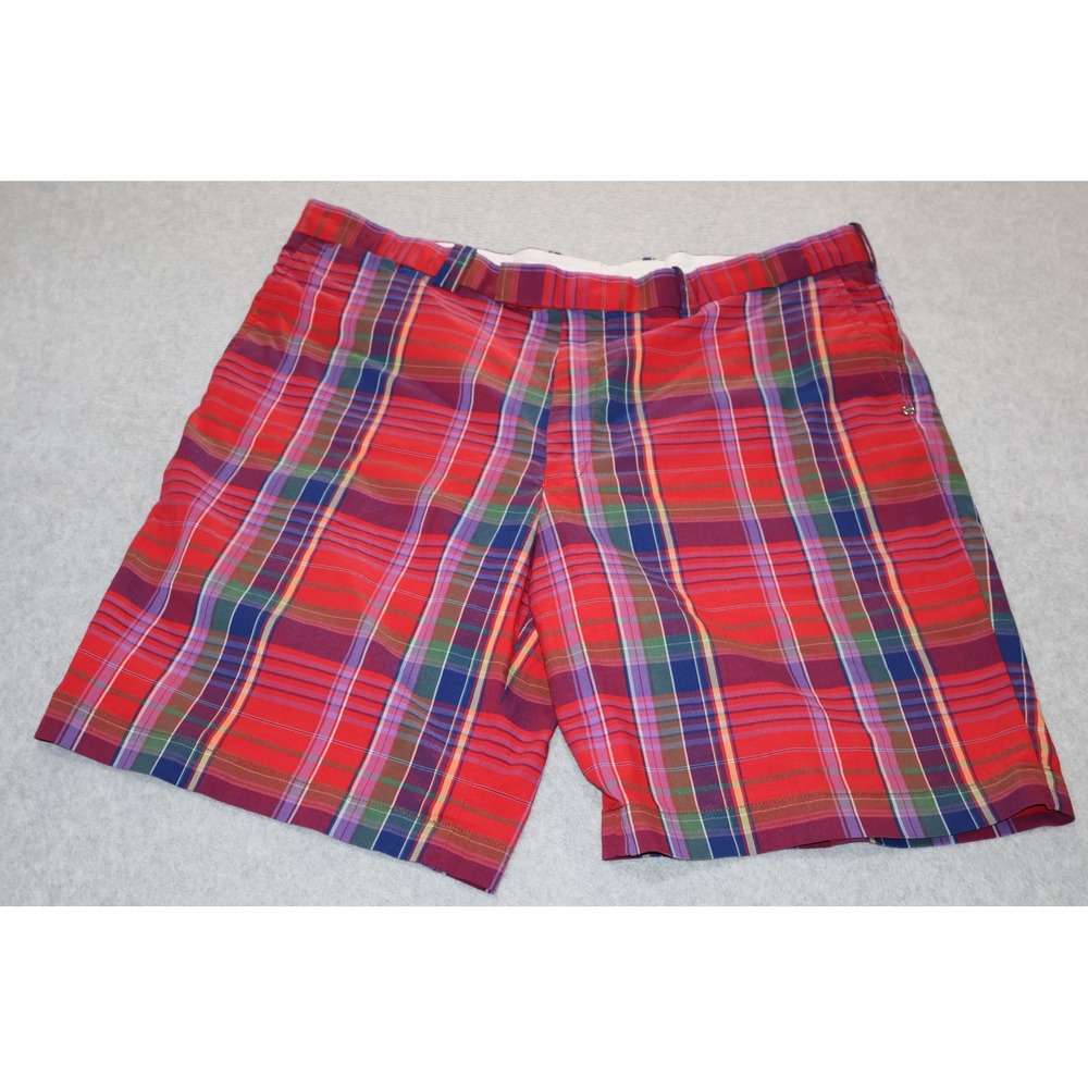 Polo RLX Ralph Lauren Shorts Mens 42 Red Plaid Golf Performance Flat Front